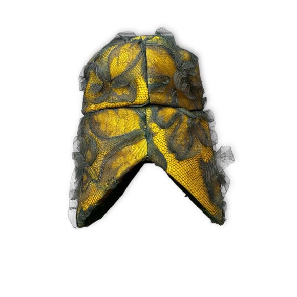 Vintage John Frederics Novelty Hat Yellow Green Tulle Sculptural Millinery MCM - Picture 3 of 8